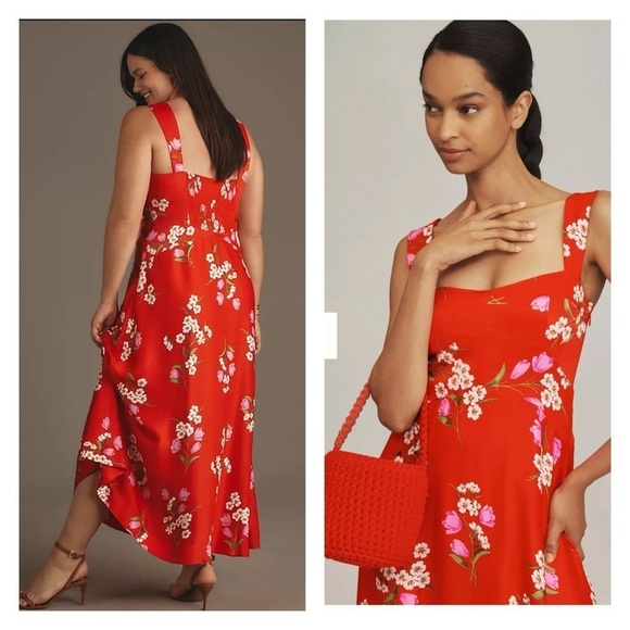 MAEVE x Anthropologie The Jocelyn Red Floral Sleeveless Midi Dress Size 2XL NWT - Picture 2 of 11